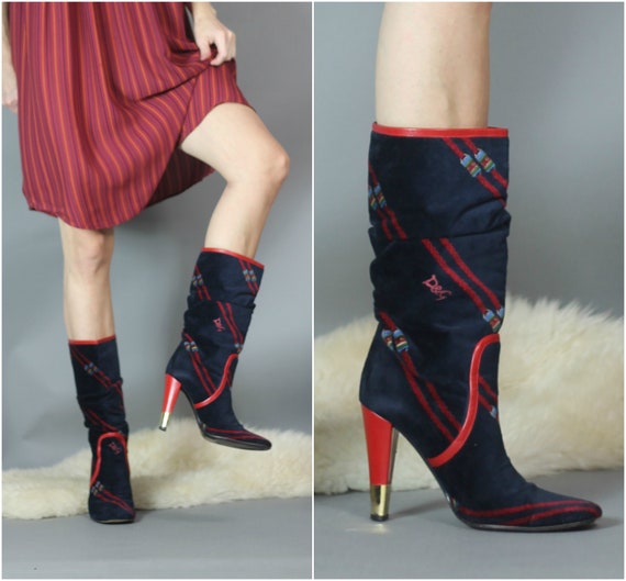 Vintage 80s 90s D&G Boots Designer Velvety Luxe Lo