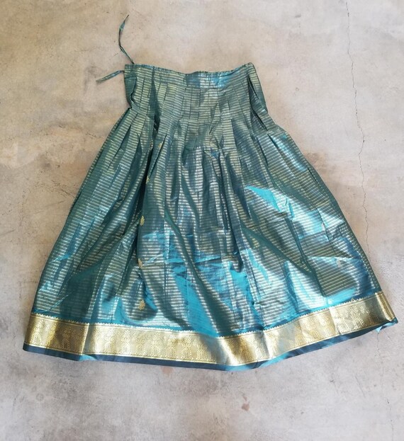 90s Vintage Boho Skirt Green Gold Full Skirt Meta… - image 6