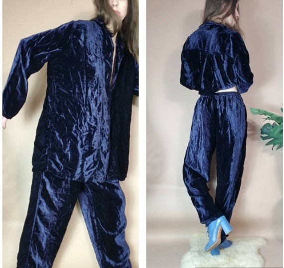 Vintage 90s Velvet Top + Pant Set Ensemble s m