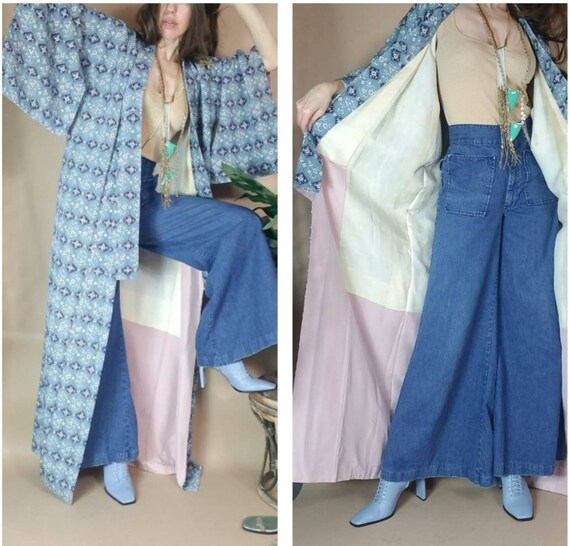 Vintage Kimono Blue Floral Duster free size - image 5