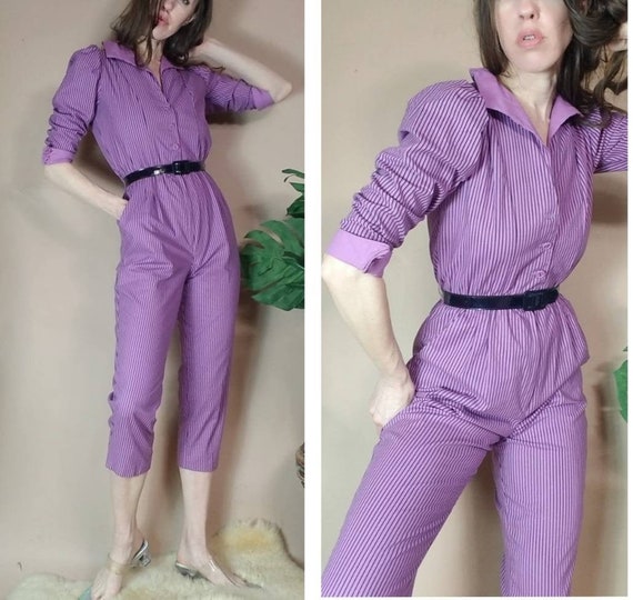 Vintage 80s Jumpsuit Striped Avant Garde Jumpsuit