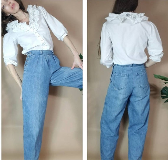Vintage 80s Puff Sleeve Ruffle White Blouse m