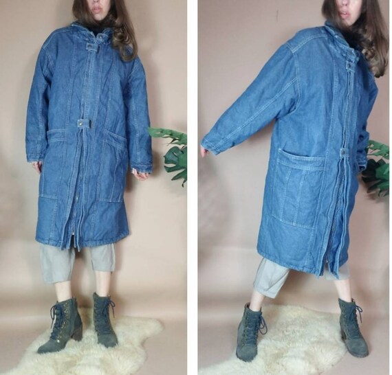 Vintage 80s Esprit Denim Jean Coat Puffer Quilted