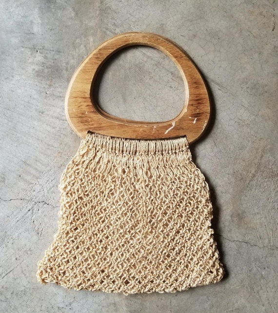 Vintage Bag Bohemian Macrame Handbag Bag Wood Han… - image 7