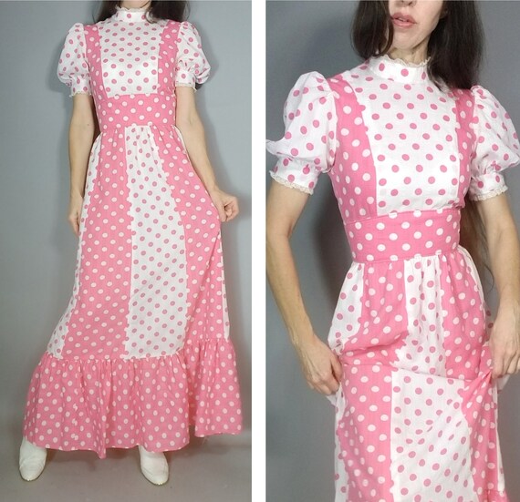 Vintage 70s Dress Pink White Polka Dot s - image 5