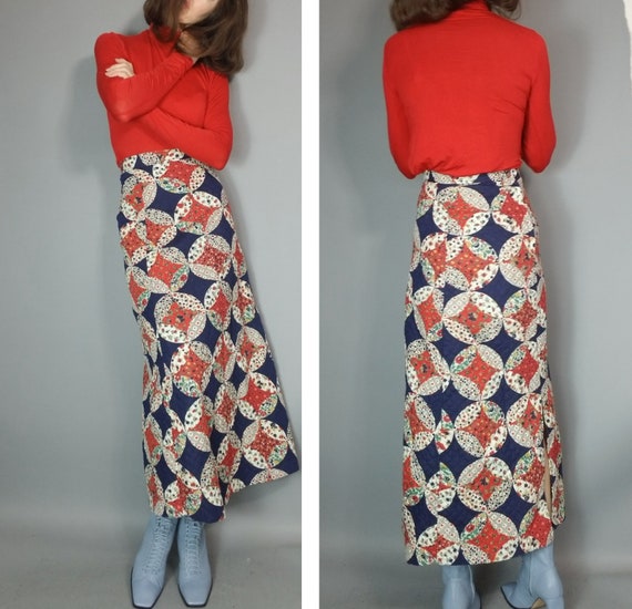 Vintage 60s 70s Quilted Skirt xs - image 3