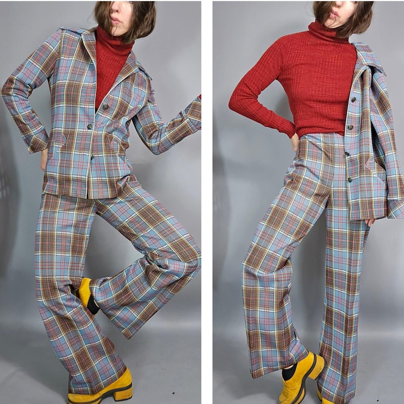 60's Scenic Keyhole Fitted Poly Pants Set