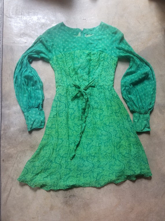 Vintage 60s Mod Green Dress s - image 3