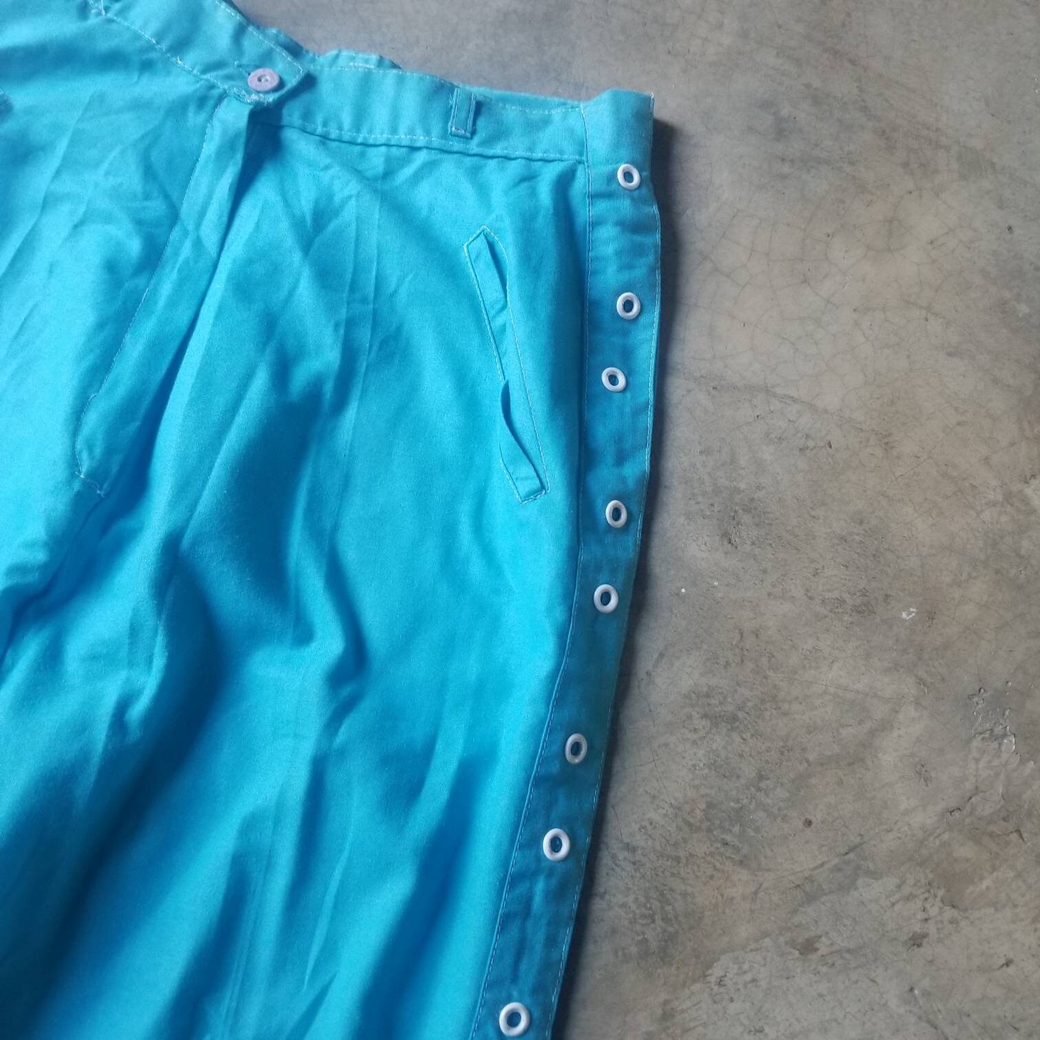 Vintage 80s Pants Blue High Waisted Trouser Button Detail Xs