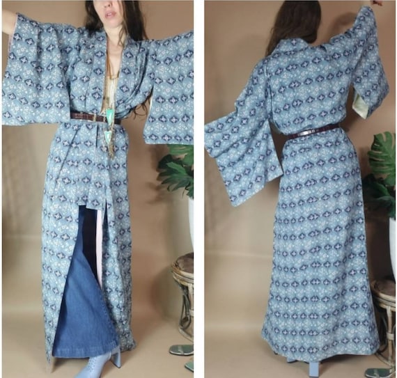 Vintage Kimono Blue Floral Duster free size - image 2