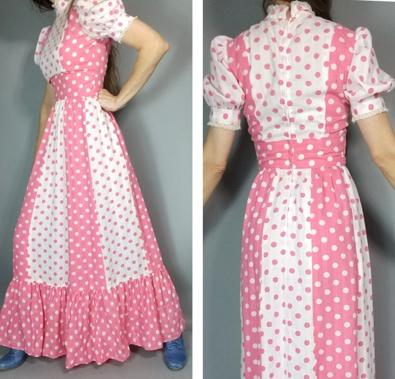 Vintage 70s Dress Pink White Polka Dot s - image 2