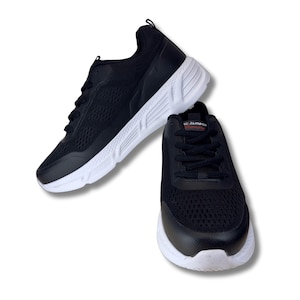 Men’s Black Mesh Sneakers with White Foam Sole – Lightweight Running Shoes for Gym, Walking, Travel, or Everyday Gift