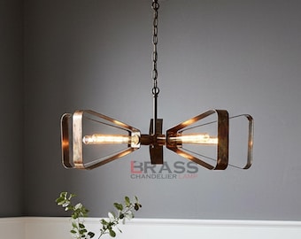 Industrial Oiled Copper Pendant Light | 5-Light Chandelier | Rustic Farmhouse Ceiling Fixture | Kitchen Island Lighting