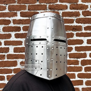 Medieval Crusader Knight Helmet | Full-Size Wearable Templar Helmet | LARP, Cosplay, Collectible Armor