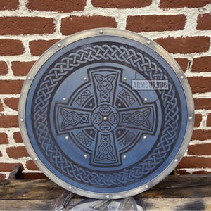 Handcrafted Viking Shield: Celtic Cross Norse Decor, Medieval Replica