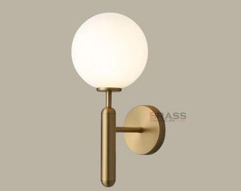 Applique murale globe en laiton et verre | Luminaire de courtoisie minimaliste | Applique murale moderne Mid-Century