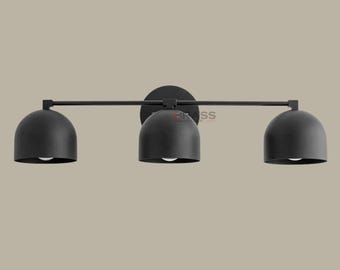 Mid-Century Modern 3-Light Vanity Sconce: Brass & Black Bathroom Lighting