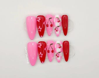 Persnagels met roze kersenbloesem | Glanzende acryl-coquetteset