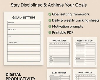 Seguimiento de misiones / Planificador de productividad digital y cuaderno de trabajo para establecer objetivos / Autosuperación (PDF, descarga instantánea)