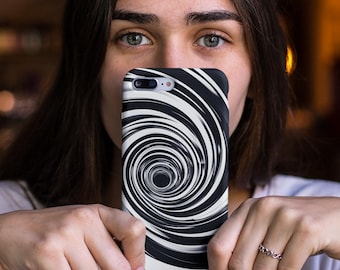Coque de portable spirale Op Art : illusion noir et blanc