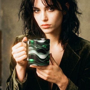 Taza de café con efecto ola metálica: Taza de té con ilusión óptica, taza de café con detalles de arte abstracto en metal