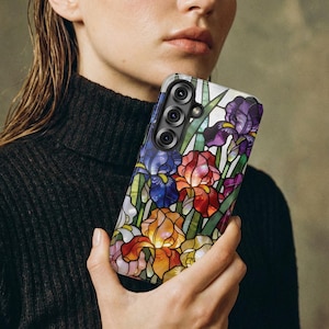 Stained Glass Iris Phone Case For Garden Loving Women – iPhone Samsung Pixel Floral Art Gift