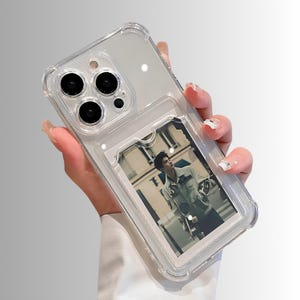 Clear Card Holder Phone Case with Kickstand | Shockproof Slim TPU iPhone Cover | Wallet Case for Men Women | Minimalist Gift Idea