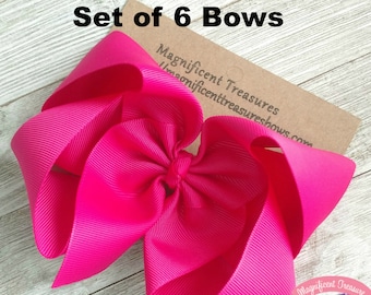 Set of 6 Extra Large Hair Bows - Free Shipping - 6 Inch Boutique Bows -  2.25 Inch Ribbon - Jojo Bows - Big Hair Bows - Boutique Hair Bows