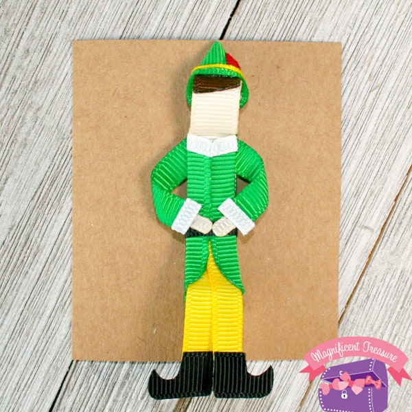 Buddy the Elf Hair Clip - Buddy the Elf Pin - Ribbon Sculpture - Christmas Hair Bow - Elf Barrette - Green Elf Toddler Clippie - Buddy Bow