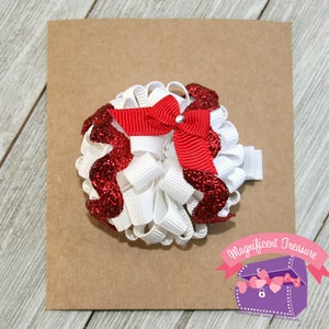 Baseball Hair Bow - Baseball Hair Clip - Your Team Color - Baseball Loopy Puff Bow - Baseball Korker Clippie - Toddler Baseball Barrette