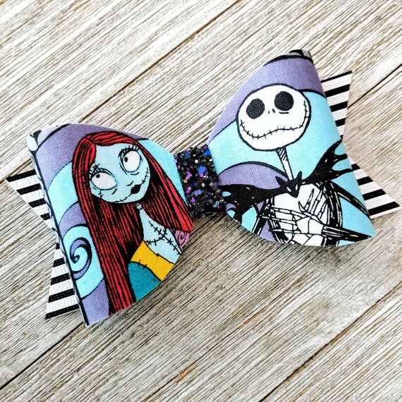 Nightmare Before Christmas Hair Bow Jack And Sally Hair Clip Etsy