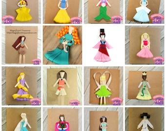 Princess Hair Clips - Set of 6 Disney Princess Clips - Choose 5 Princesses Get 1 Surprise Princess Free - Princess Ribbon Sculptures