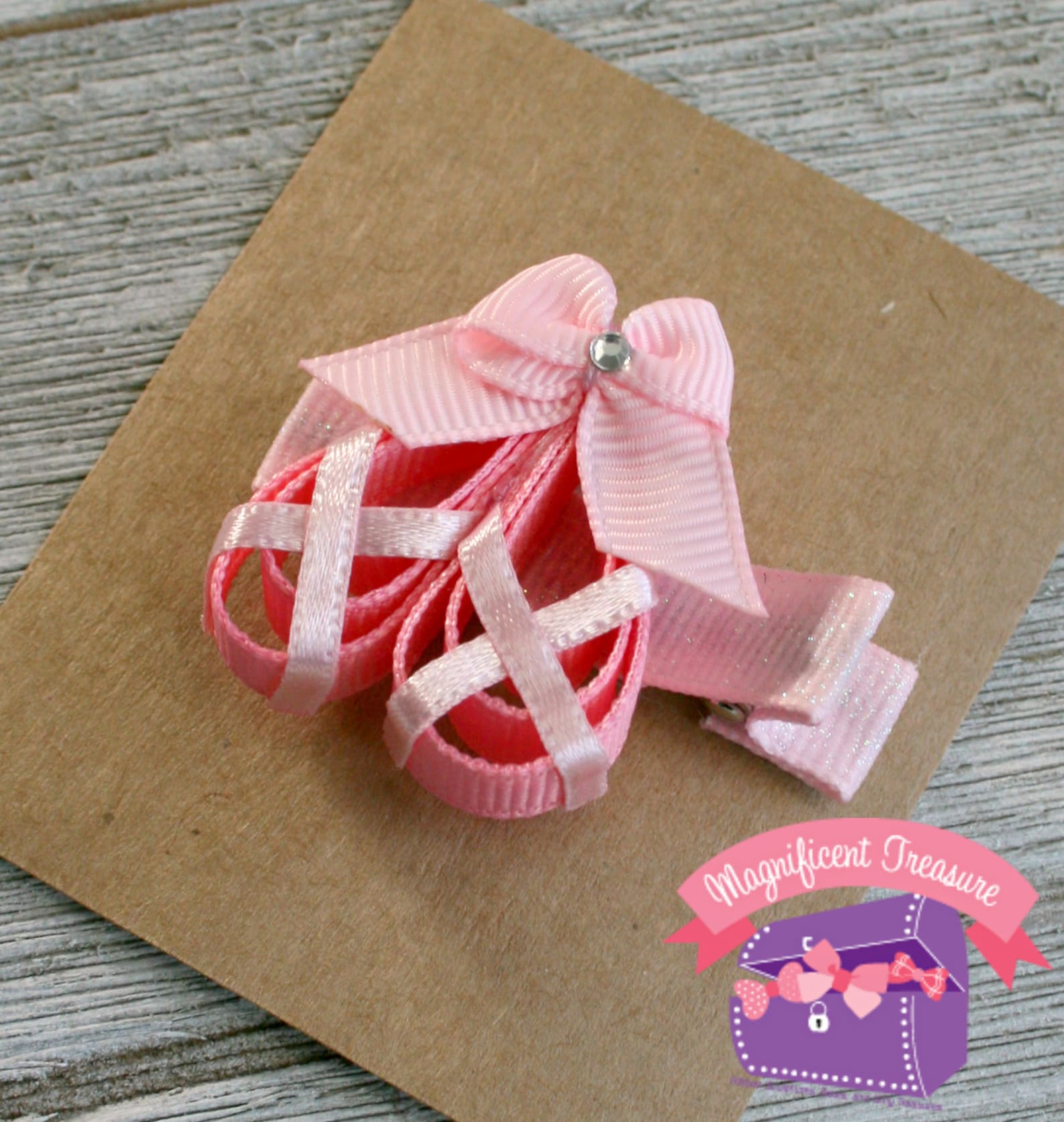 pink ballet shoes hair bow - ballet shoes hair clip - ribbon sculpture - dance class barrette - dancer hair bow - toddler clippi