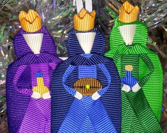 Three Wisemen Ornament - 3 King Nativity Ornament - Magi Nativity Christmas Tree Ornament - 3 Wisemen Christmas Decoration - Ribbon Ornament