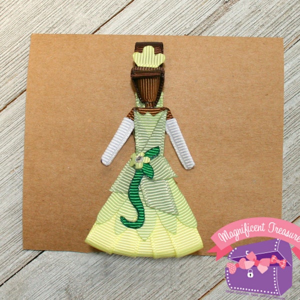 Princess Tiana Hair Clip - Tiana Hair Bow - Disney Princess Clippie - Ribbon Sculpture - Princess and the Frog Barrette - Tiana Pin - Girl