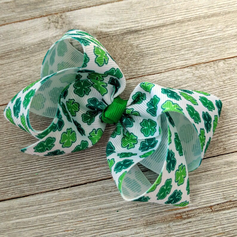 Dark Green Shamrock 4 Inch Hair Bow St. Patrick's Day Bow 4 Inch Bow with Shamrocks Girl Boutique Bow St. Paddy's Day Hair bo image 1