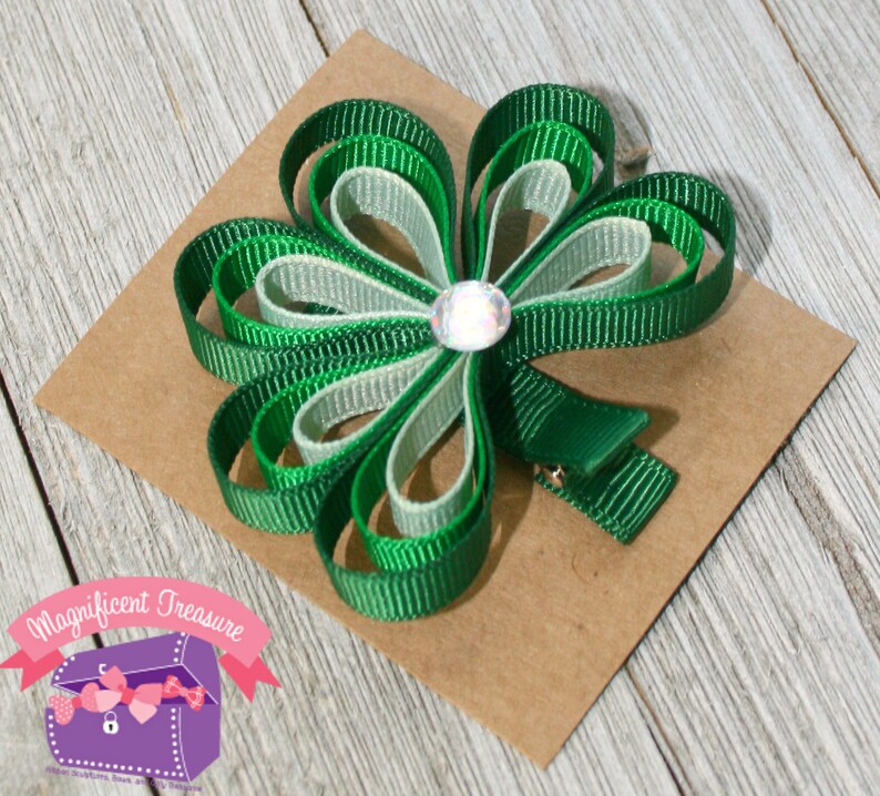 Loopy Shamrock Bow  Loopy Shamrock Pin  Shamrock Hair Bow  image 2