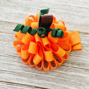 Pumpkin Hair Bow - 2 Sizes Available - Itty Bitty Pumpkin Bow - Pumpkin Puffy Pom Bow - Halloween Ribbon Bow - Fall Bow - Thanksgiving Bow