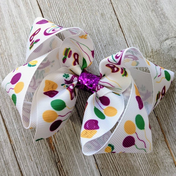 Mardi Gras 4 Inch Hair Bow - Purple Gold and Green Bow - 4 Inch Bow - Girl Mardi Gras Boutique Bow - Fat Tuesday Bow - Toddler  Bow - Baby