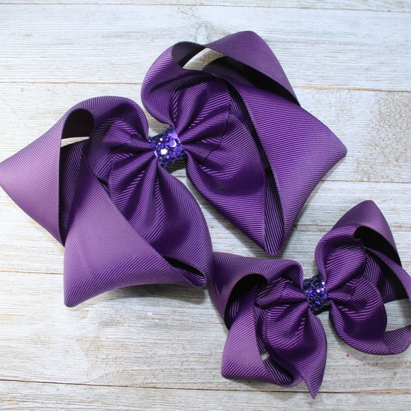 Plum Ribbon Hair Bow -  4" or 6" Ribbon Bows - Deep Purple Boutique Bow - Extra Large Jo Jo Bow - Southern Bow - Jumbo Bow - Everyday Bow