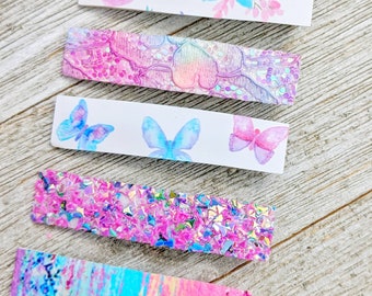 Butterfly and Flower Clippie Set - Back to School Alligator Clip Set - Lace Glitter Toddler Barrette Set - Baby Clippies - Little Barrettes