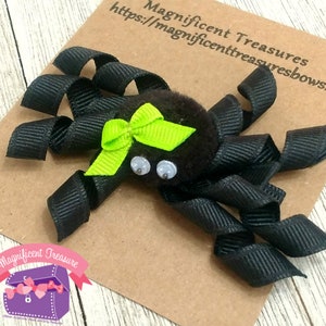 Spider Ribbon Hair Bow - Spider Korker Bow - Halloween Hair Clip - Toddler Halloween Barrette - Spider with Curly Legs Hair Clippie - Baby