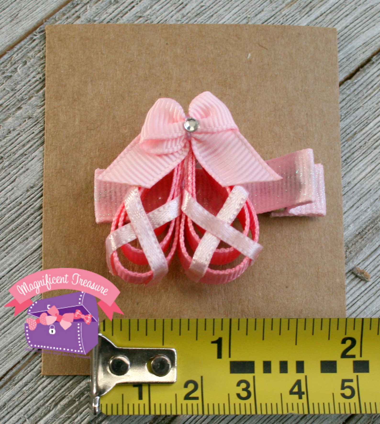 pink ballet shoes hair bow - ballet shoes hair clip - ribbon sculpture - dance class barrette - dancer hair bow - toddler clippi