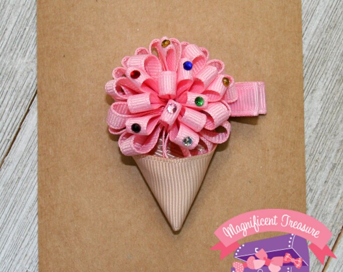 Ice Cream Cone Hair Bow Pink Ice Cream Cone Hair Clip Ice Cream Puff