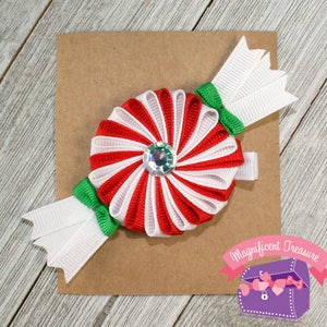 Peppermint Candy Hair Bow - Peppermint Christmas Hair Clip - Toddler Barrette - Baby Hair Bow - Girl Christmas Candy Pin - Ribbon Sculpture