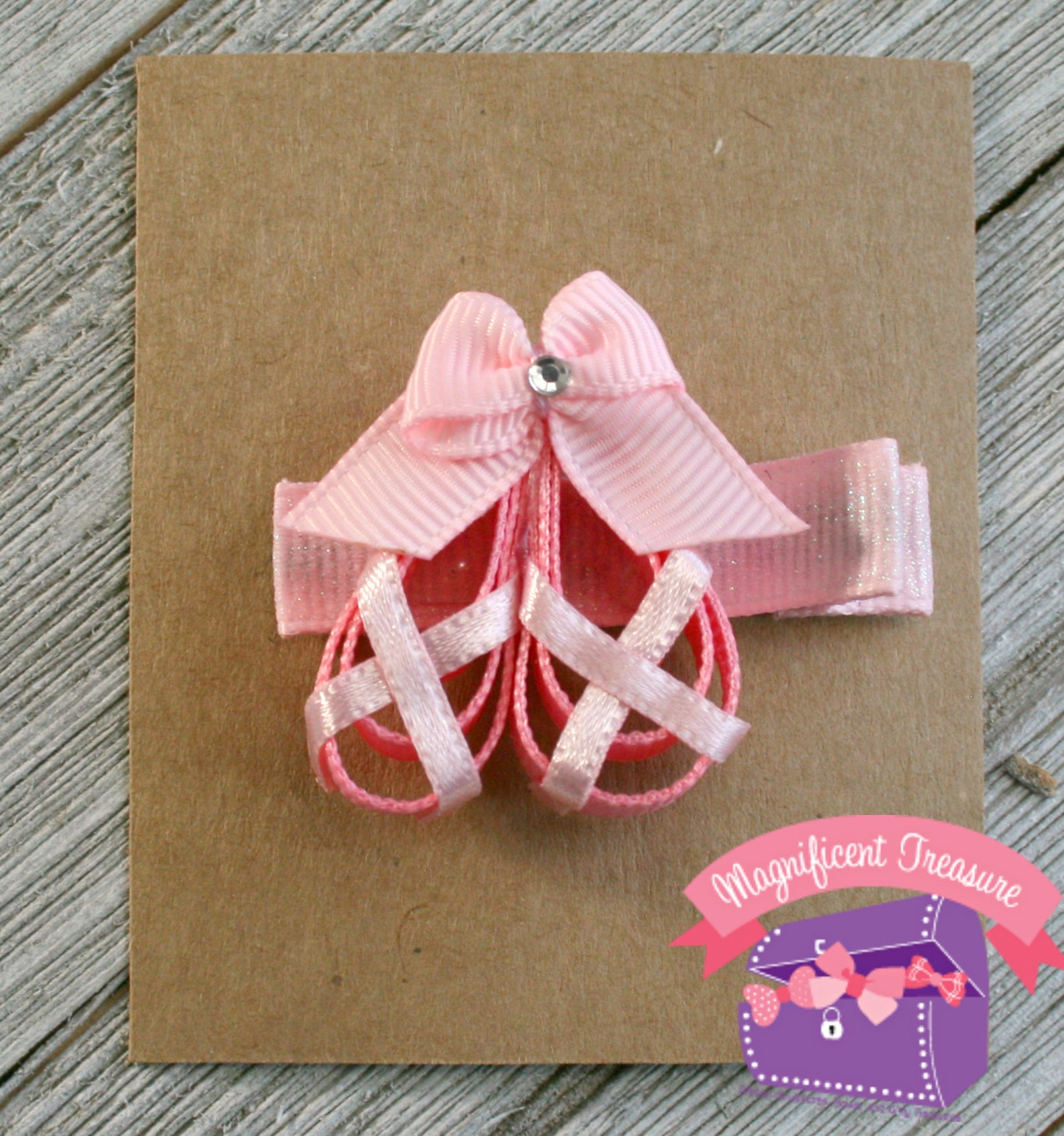 pink ballet shoes hair bow - ballet shoes hair clip - ribbon sculpture - dance class barrette - dancer hair bow - toddler clippi