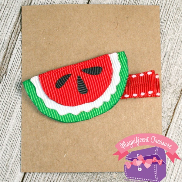 Watermelon Hair Clip - Red Watermelon Hair Bow - Watermelon Pin - Ribbon Sculpture - Girl Summer Barrette - Toddler Clippie - Watermelon