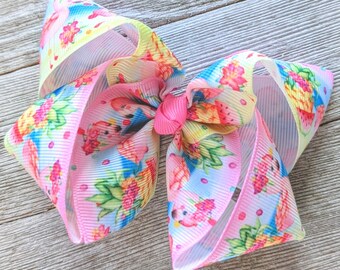 Pink Flamingo Hair Bow - Flamingo Ribbon Bow - 4 Inch - 7-8 Inch - Summer Hair Bow  - Girl Big Bow - Basic Boutique - toddler bow - baby bow