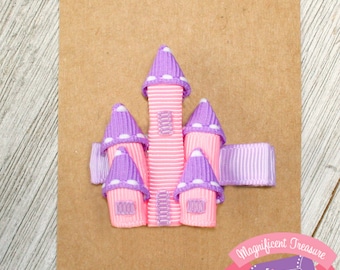 Castle Hair Clip - Pink and Purple Princess Castle Hair Bow - Ribbon Sculpture - Girl Castle Clippie - Toddler Castle Barrette