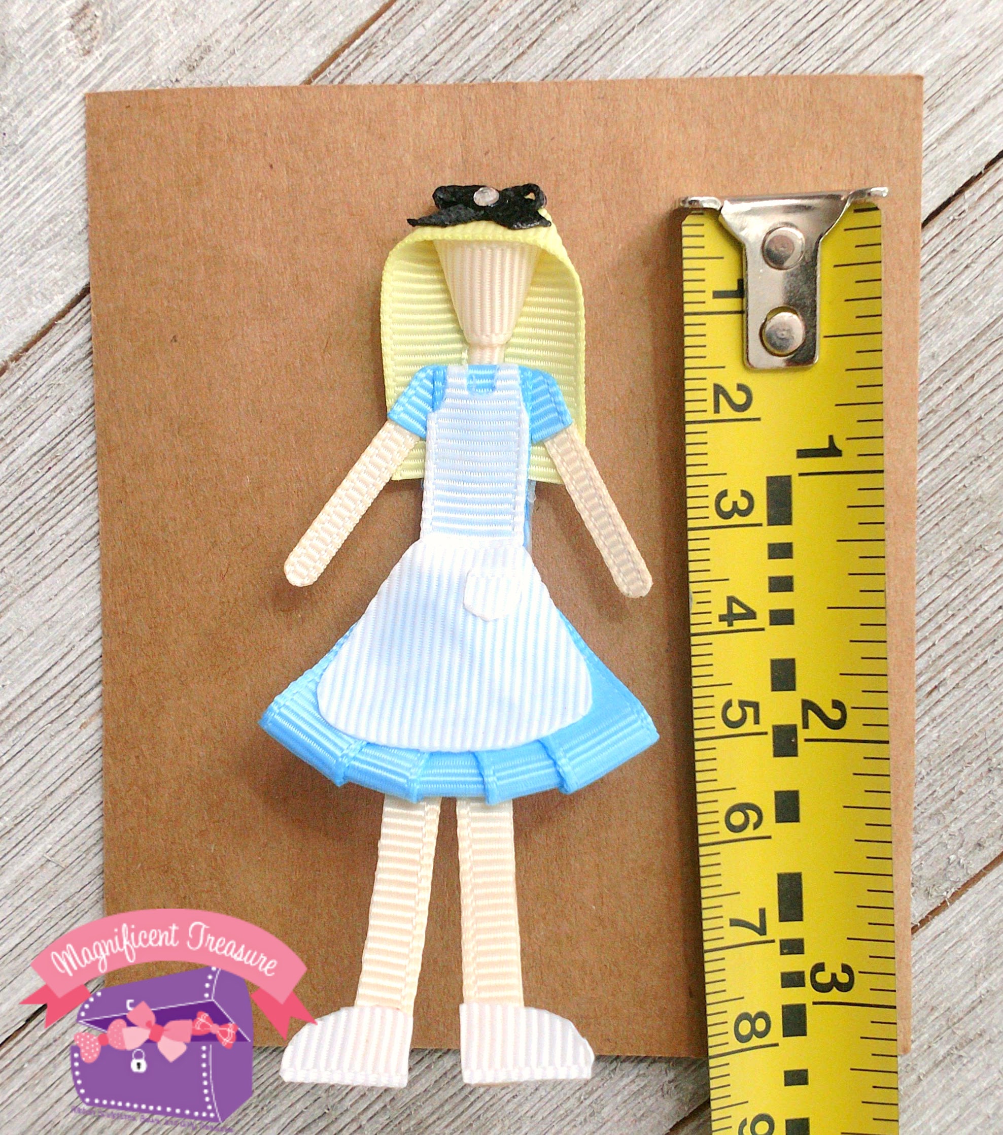 New SCL alice in wonderland long bow clip barrette - A Very Merry Unbirthday Alice in Wonderland Hair Bow, Hair Bow, Hair Bow Barrette  main image 3